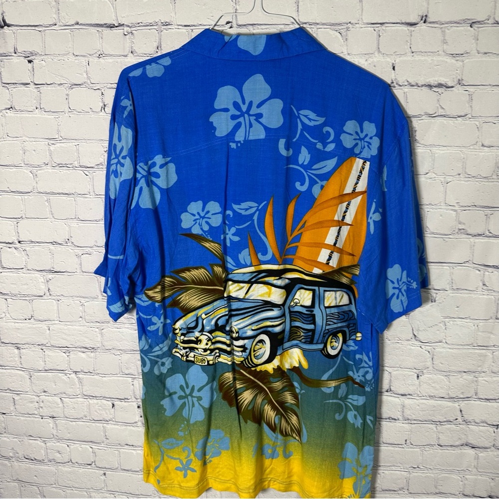 Blue and Yellow Car Print Men's Casual Shirt - Picture 2 of 3
